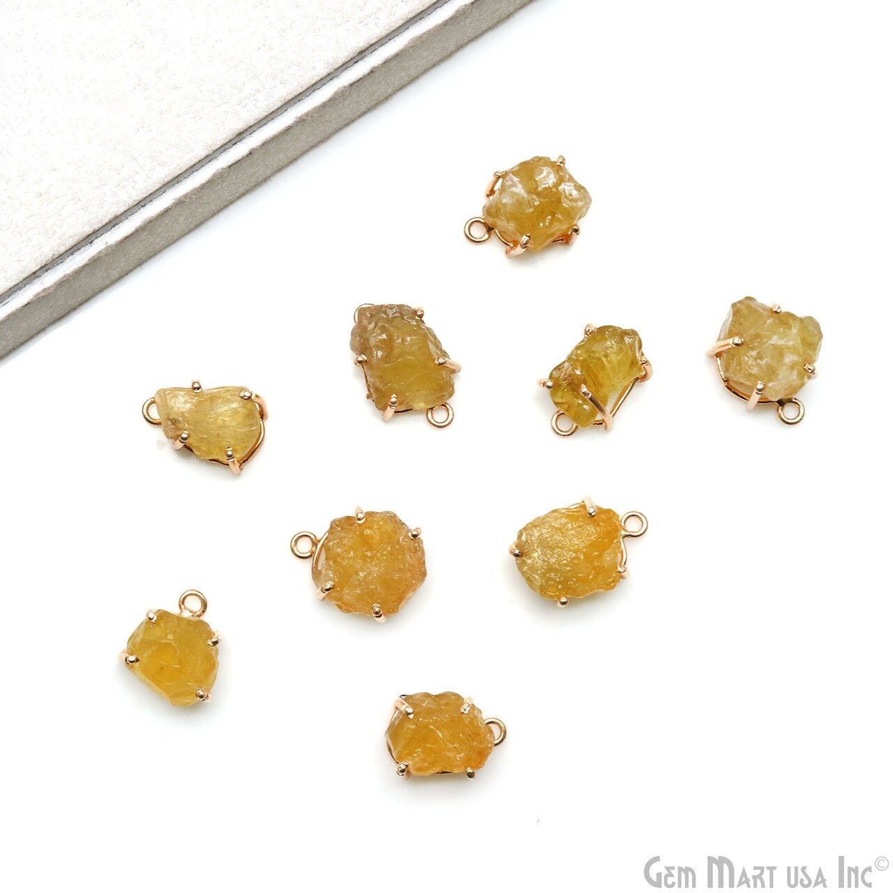 Rough Gemstone Bracelet Charm, 15x12mm Gold Plated Prong setting, Single Bail Gemstone Connector, GemMartUSA (50655)